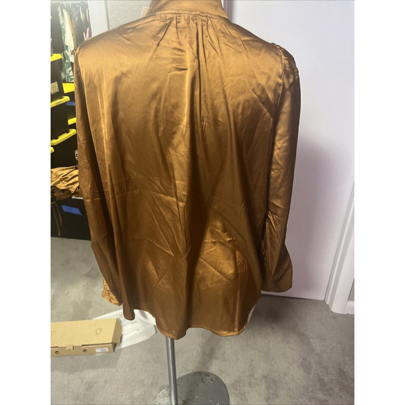 Women’s Rouched Long Sleeve Silky Soft Copper Vneck Blouse By Paparazzi - Picture 12 of 15